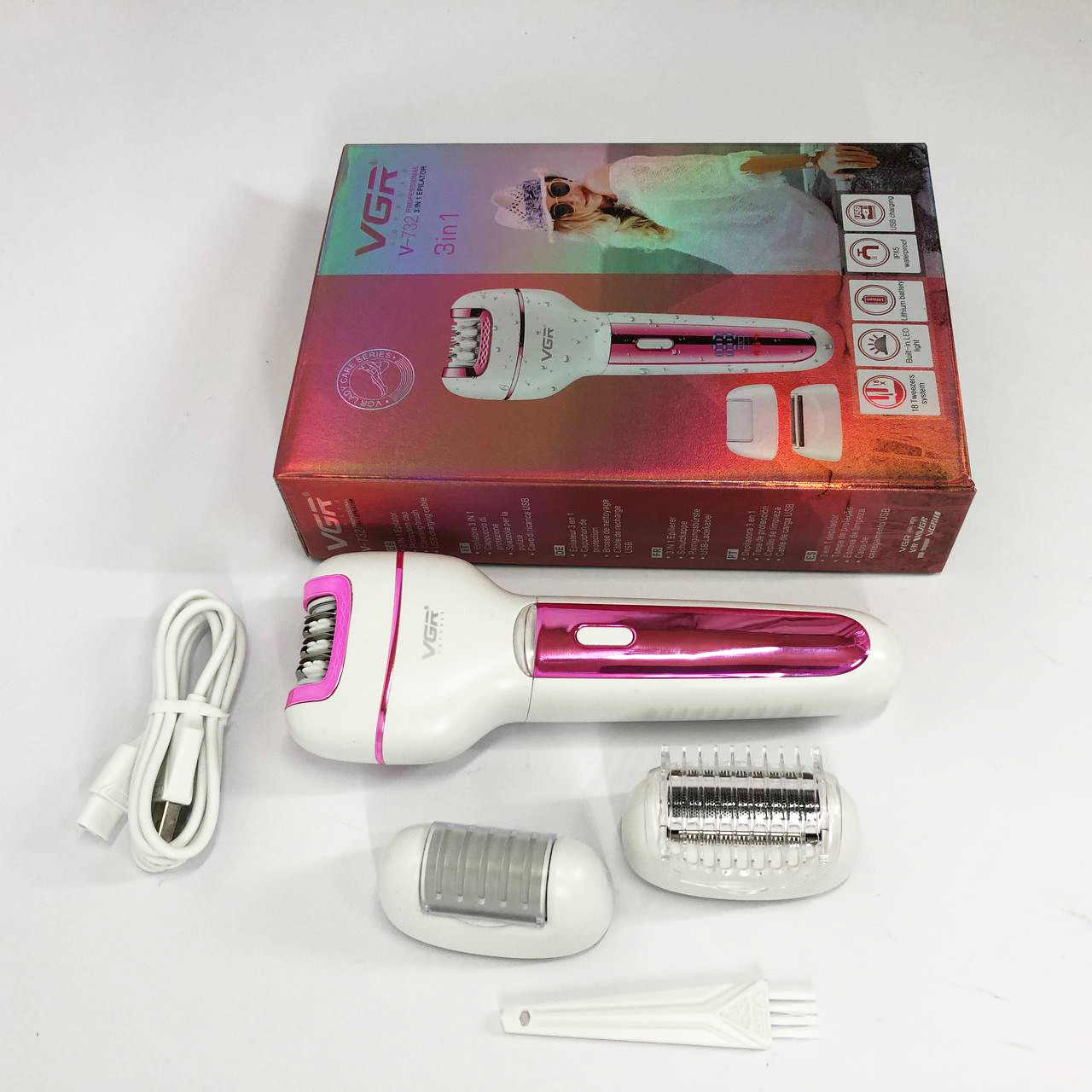 Епілятор для обличчя жіноча бритва VGR, Терка пемза для п'ят Прилад чищення п'ят електричний YG-47, фото 1