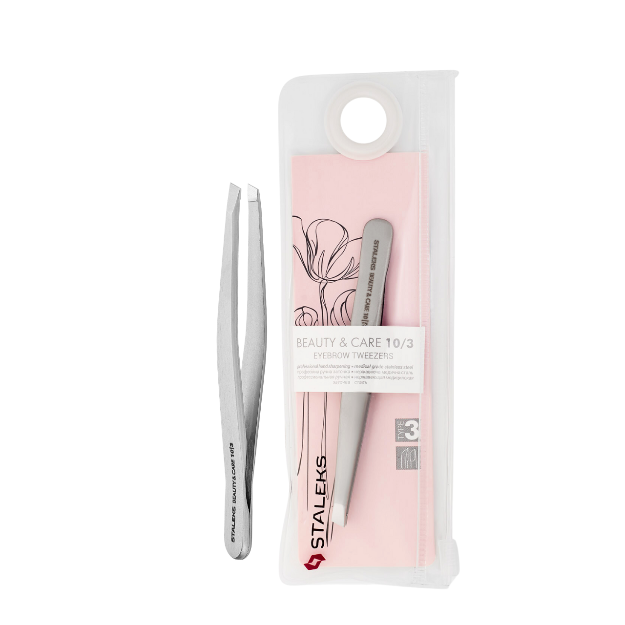Пінцет для брів косметичний Staleks Beauty & Care скошений 96 мм TBC-10/3, фото 1