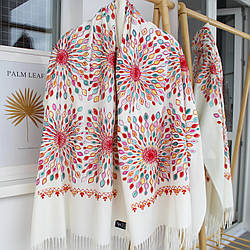 Кашеміровий шарф "Жар-птиця" молочний 133001