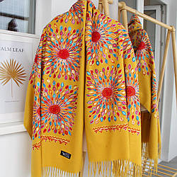 Кашеміровий шарф "Жар-птиця" гірчичний 133004