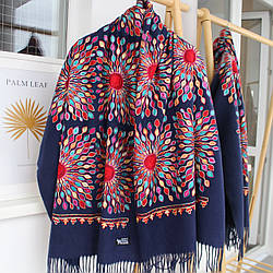 Кашеміровий шарф "Жар-птиця" темно-синій 133005