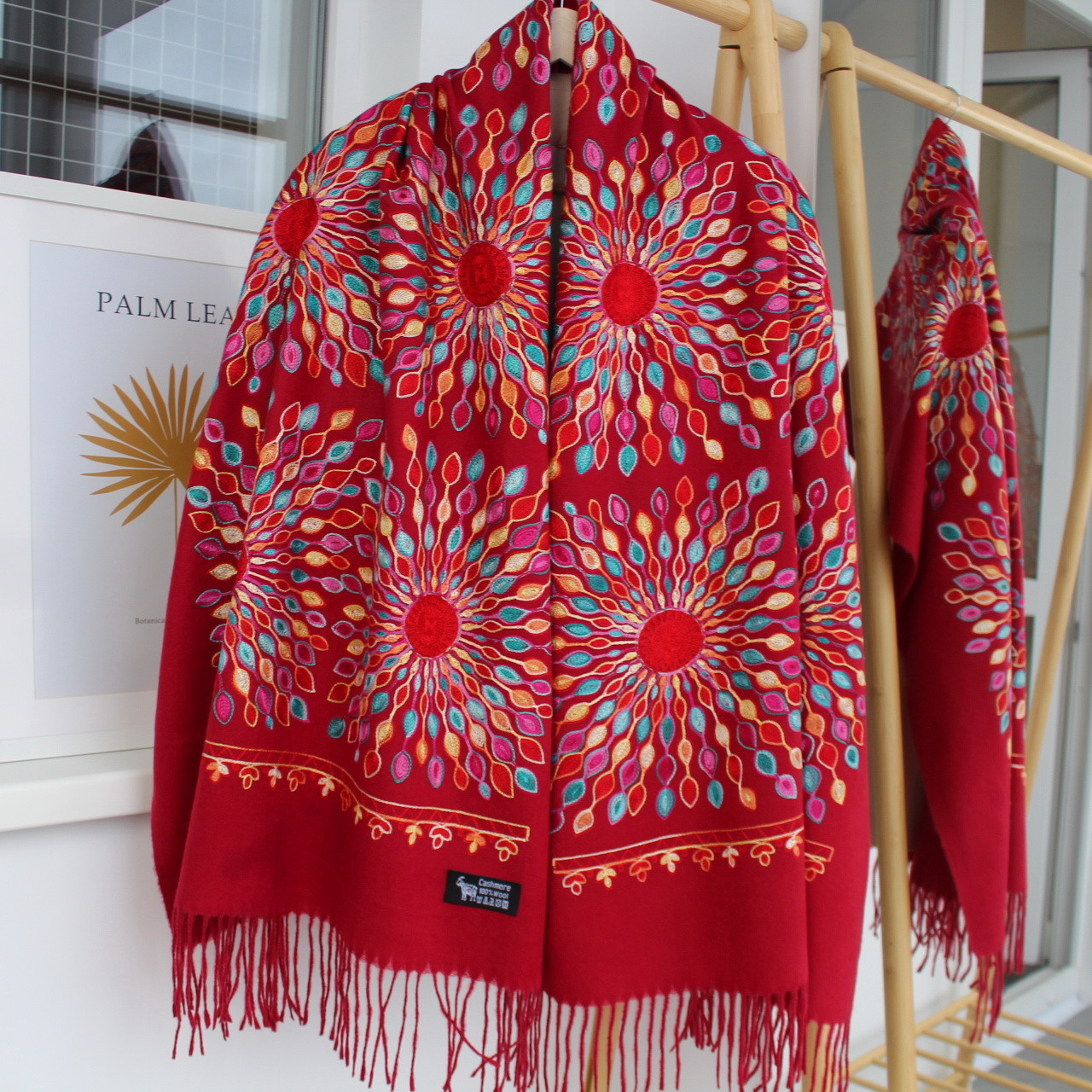 Кашеміровий шарф "Жар-птиця" вишневий 133006, фото 1