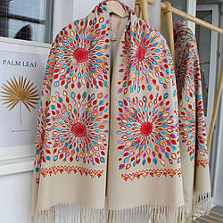 Кашеміровий шарф "Жар-птиця" бежевий 133007