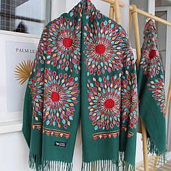 Кашеміровий шарф "Жар-птиця" смарагдовий 133010