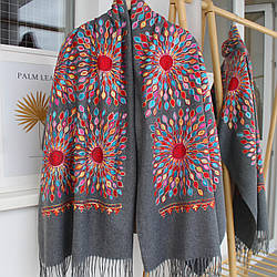 Кашеміровий шарф "Жар-птиця" сірий 133013