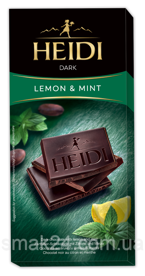 Шоколад темний із м'ятою та лимоном 50% какао Heidi Dark Lemon&Mint 80 г Румунія