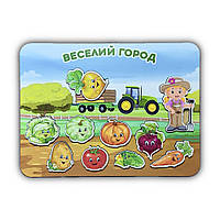 Дерев'яна іграшка-сортер "Веселий город", 34*24 см, розвиваючі конструктори і пазли