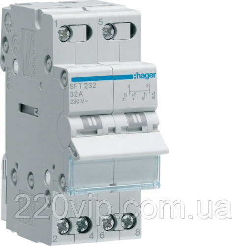 2P 32А-микач SFT232 Hager, введення резерву генератор I-0-II трипозиційний, рубильник модульний Хагер, фото 1