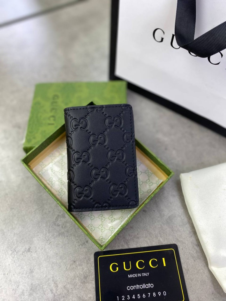Кардхолдер-книжка чорний Gucci шкіряний GG k302