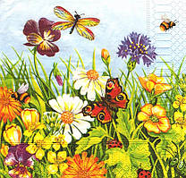 Серветка для декупажу Квіти польові та метелики 6607