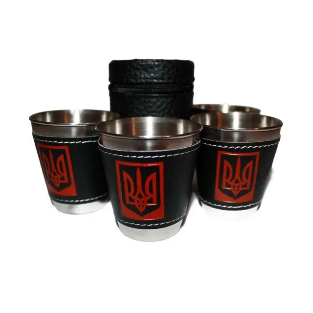 Набір стопок 4 штуки в чохлі Герб України Тризуб 70 мл SV227, фото 1