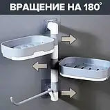 Полиця — мильниця у ванну Bellas настінна, поворотний органайзер двоярусний із гачком для ванної. SV227, фото 3