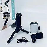 Штатив Трипод для Селфі та відео Video Making Kit AY-49, Тринога з Мікрофоном і спалахом, Набір для Блогера iC227, фото 7