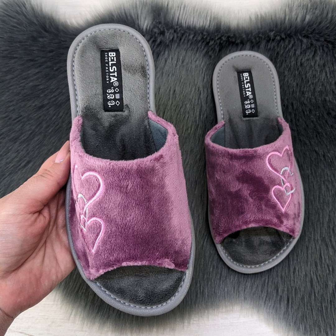 Капці жіночі Белста бузкові з сірим велюровим відкритим носком 4609, фото 1