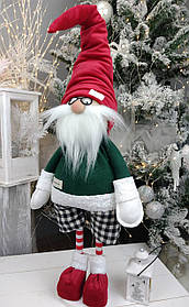 Гном інтерєрний 80см скандинавський червоно-зелений в окулярах. Різдряний ельф Скандинавський, санта клаус новорічний