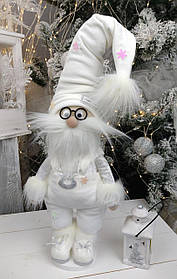 Санта 65см білий. Гном скандинавський в окулярах. Різдряний ельф Скандинавський, санта клаус новорічний, іграшка