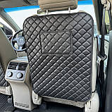 Захисна накидка на спинку автомобільного сидіння з кишенею під планшет із перфорованої екошкіри Чорна, фото 8