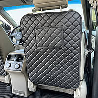 Захисна накидка на спинку сидіння від брудних ніг з кишенею під планшет із перфорованої екошкіри Чорна