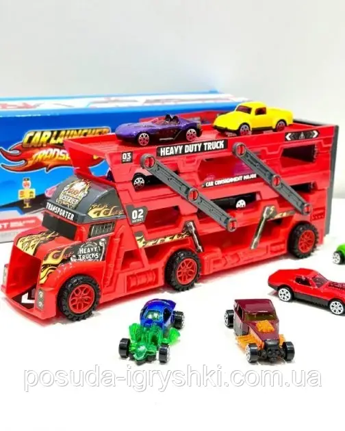 Набір машинок K180A15 трейлер-гараж, ігрове поле розміром 79-59см., машинки 8шт., 3 види, в коробці, 40,5-15-7,5 см., фото 1