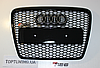Решітка радіатора Ауді A6 C6 стиль RS6, чорна глянсова (04-11 р.в.), фото 3