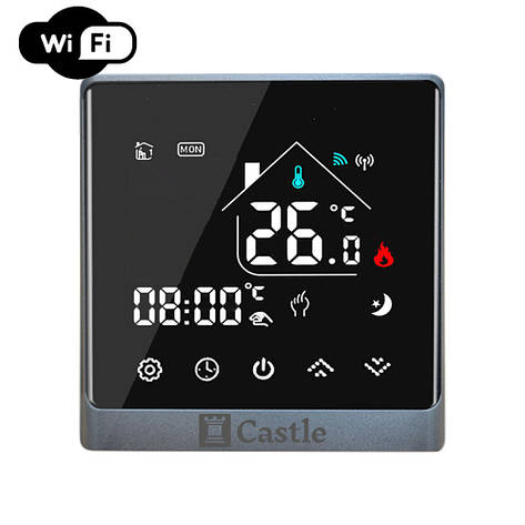Терморегулятор програмний для теплої підлоги Castle АС8400Н WI-FI Чорний-Срібло, фото 1