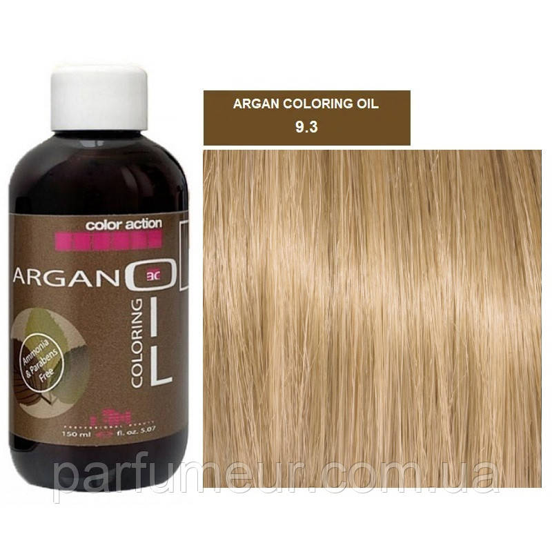 Karibelly Coloring Oil Безаміачна фарба з аргановою олією 9.3 золотистий дуже свiтлий блонд 150 мл, фото 1