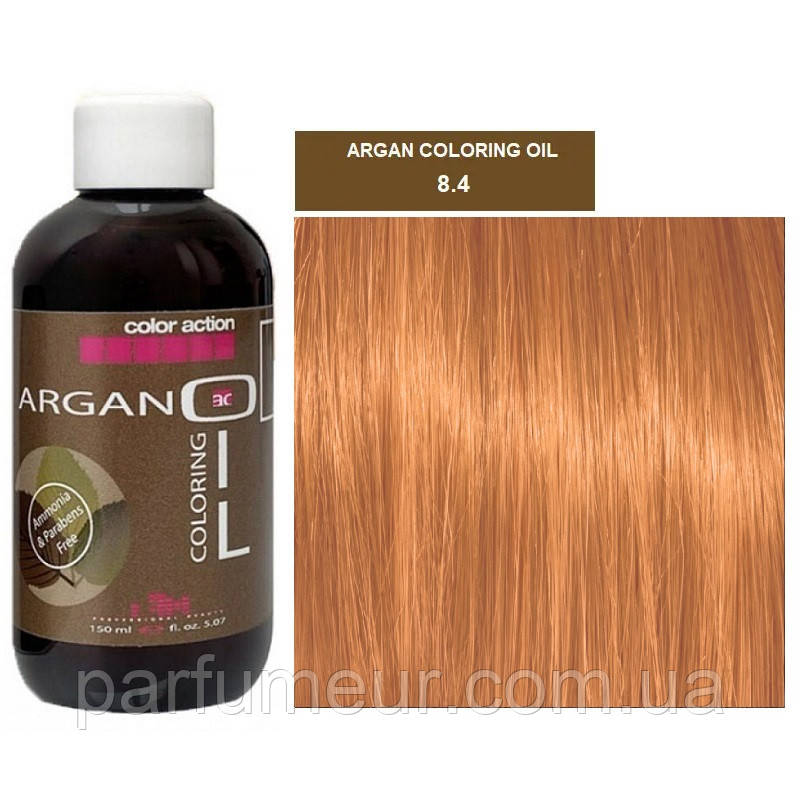 Karibelly Coloring Oil Безаміачна фарба з аргановою олією 8.4 мiдний свiтло-русявий 150 мл, фото 1