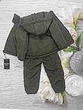 Дитячий Осінній костюм на хлопчика: куртка і штани з флісом всередині на весну осінь Прогулянковий теплий комплект хакі 80-86, фото 4