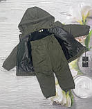 Дитячий Осінній костюм на хлопчика: куртка і штани з флісом всередині на весну осінь Прогулянковий теплий комплект хакі 80-86, фото 2