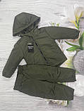 Дитячий Осінній костюм на хлопчика: куртка і штани з флісом всередині на весну осінь Прогулянковий теплий комплект хакі 80-86, фото 3