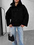 Чорна тепла жіноча кофта-анорак зі штучного хутра, фото 9