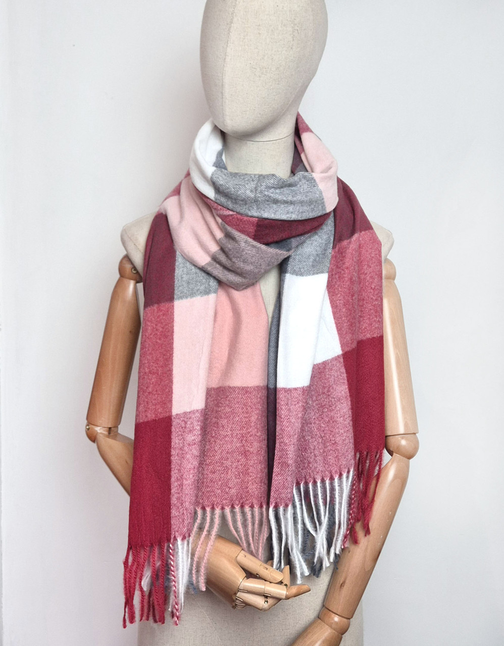 Шарф теплий жіночий у велику клітинку Мішель марсала, фото 1