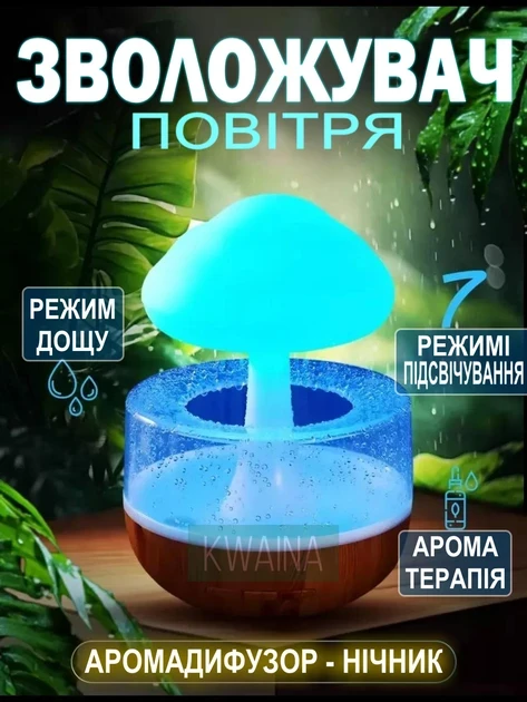 Увлажнитель воздуха Гриб с эффектом дождя / Аромадиффузор-ночник с подсветкой Mushroom drop water