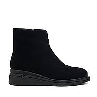 Ботинки женские зимние замшевые на высокой танкетке и удобной платформе с молнией черные