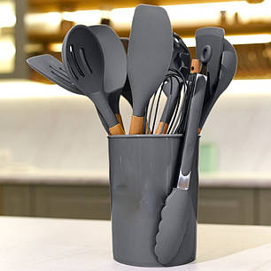 Набір кухонного приладдя 12шт Kitchen Set, Сірий / Кухонний набір силіконовий з підставкою, фото 1