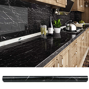 Самоклейна плівка 5 м * 60 см для кухні, Чорний Мармур, Kitchen Sticker / Мармурова плівка на кухонний фартух, фото 1