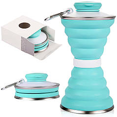 Складна силіконова пляшка для води 500мл, BW02, Блакитна