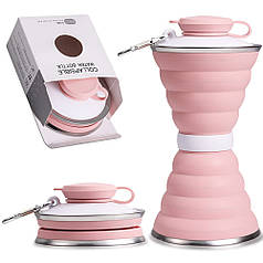 Складна силіконова пляшка для води 500мл, BW02, Рожева