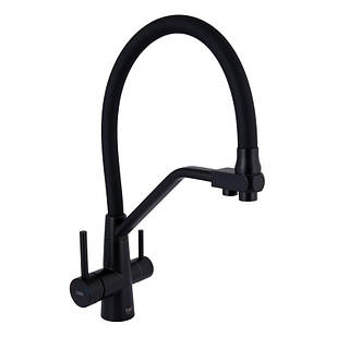 Змішувач для кухні Lidz Aria 020F3 з гнучким виливом з під'єднанням для питної води (k35) LDARI020F3BLA39212