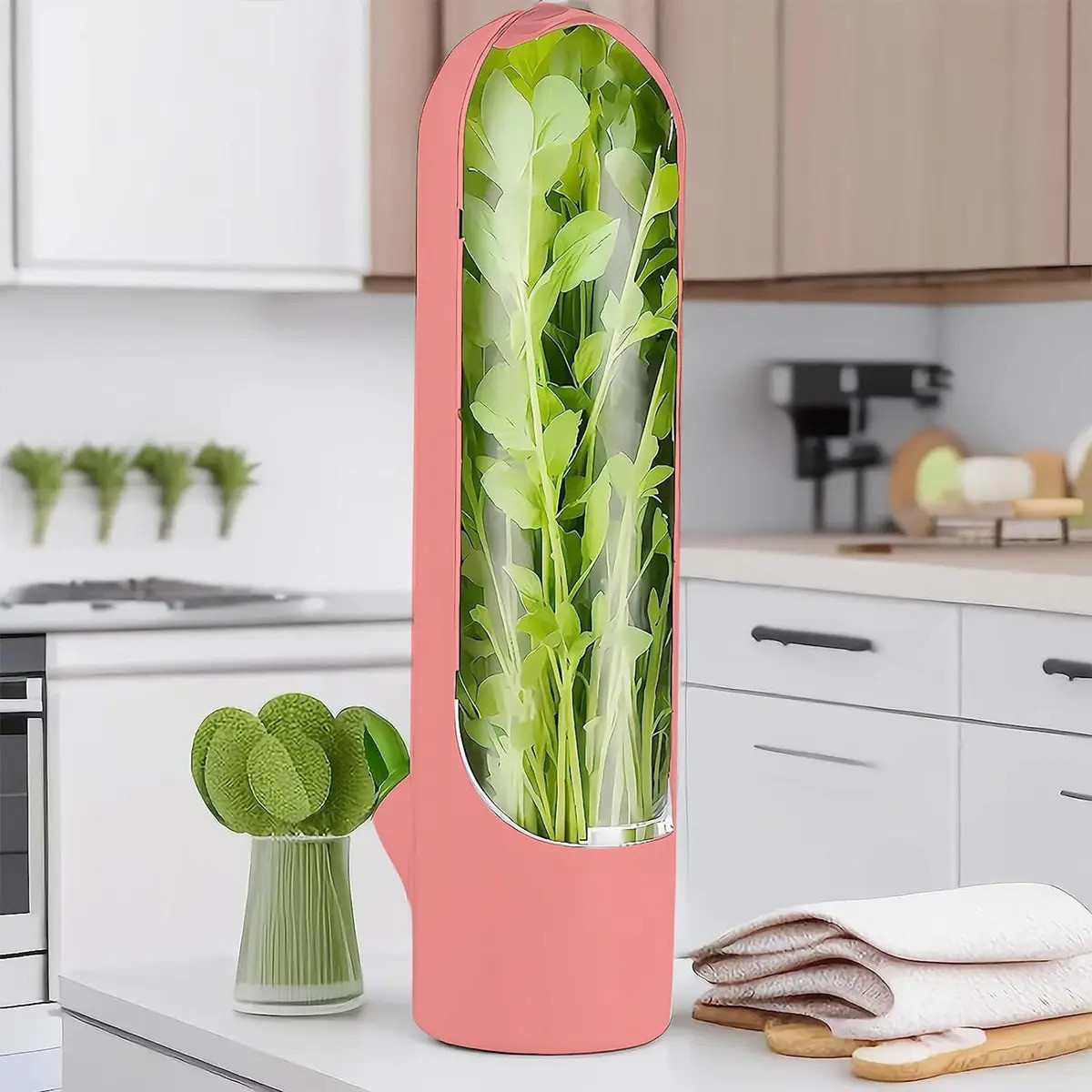 Oрганайзер-контейнер для зберігання зелені Herb Saver, рожевий
