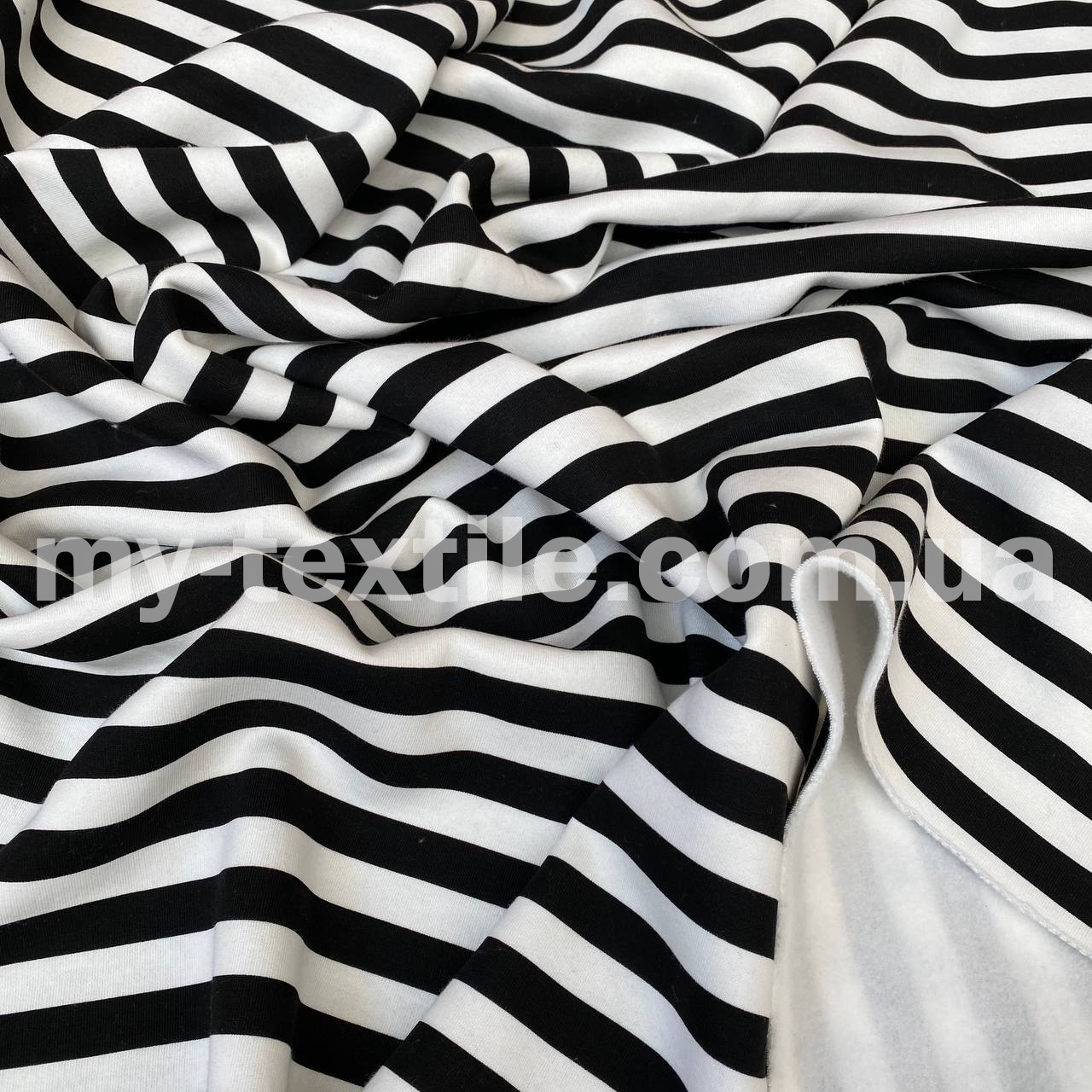 Тринитка з начосом Туреччина 180 см бавовна Смужка 1,7 см Чорна з білим, фото 1