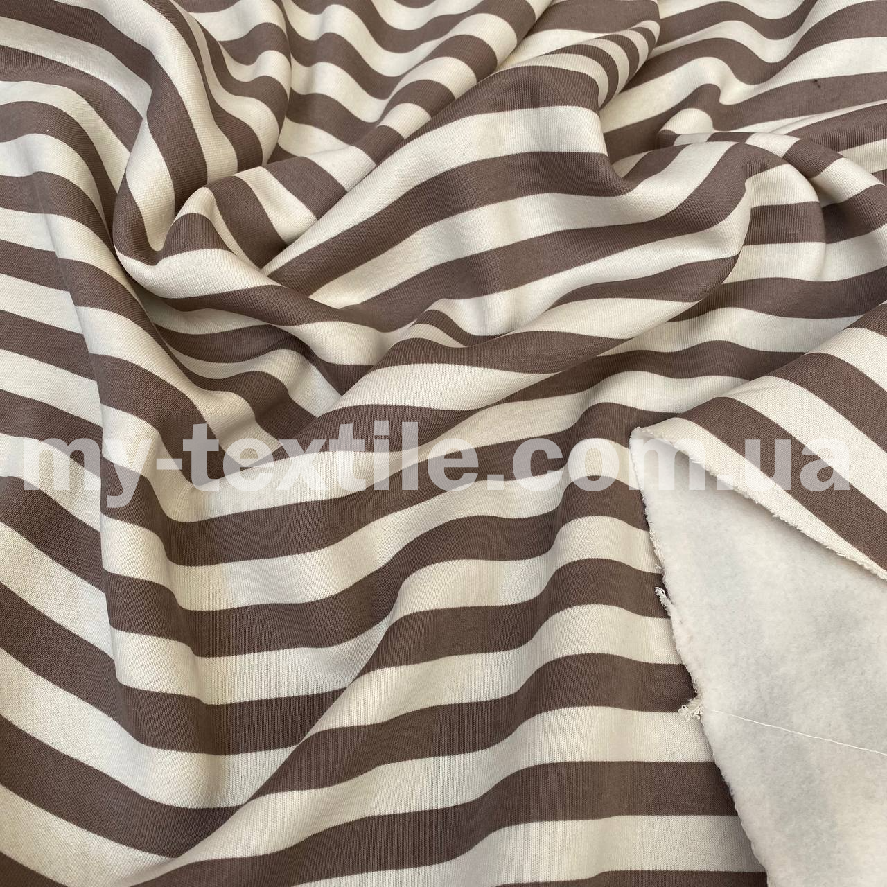 Тринитка з начосом Туреччина 180 см бавовна Смужка 1,7 см Бежева з білим, фото 1