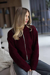 Короткий в'язаний кардиган на блискавці зі спущеним плечем (р.42-46) 4KA557