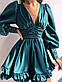 Коротке атласне плаття з рукавами ліхтариками оборками та складкою на грудях (р. 42, 44) 66PL5854Е, фото 5