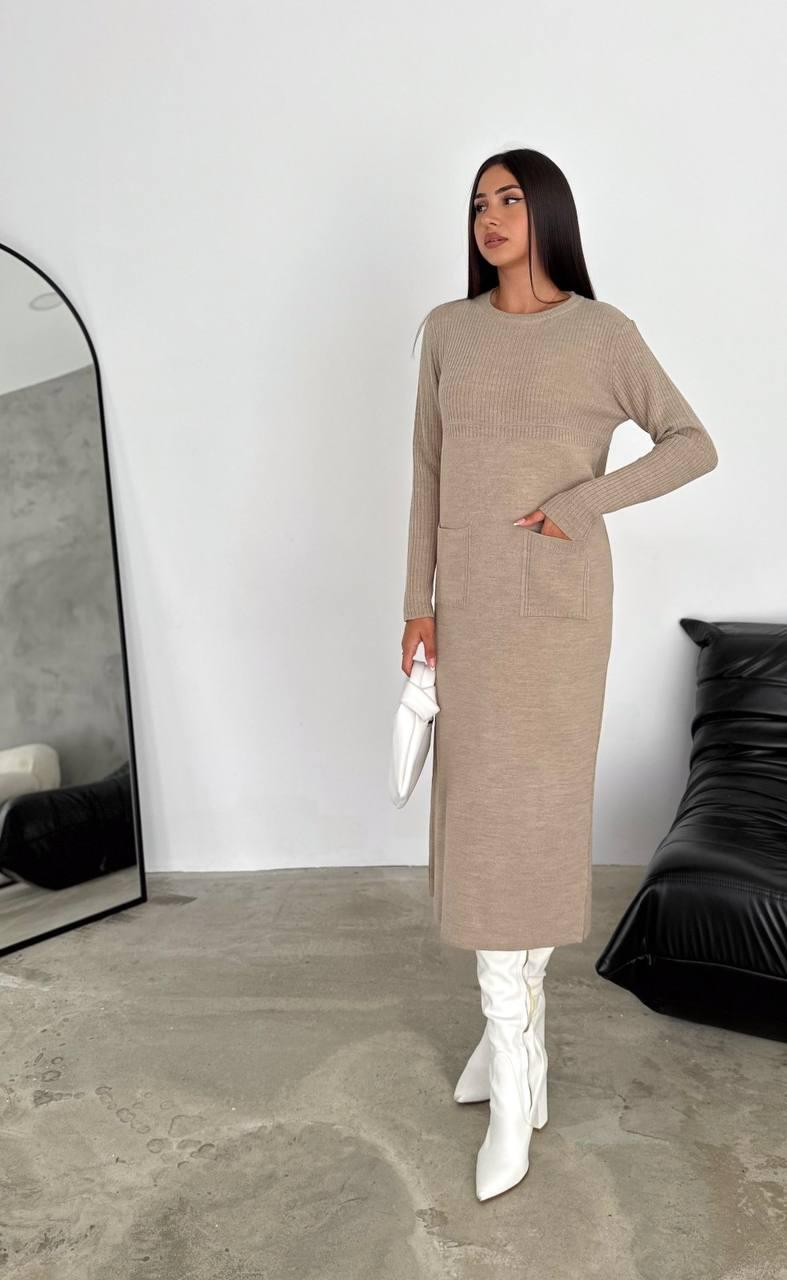 В'язане мідіплаття прямого крою з кишенями (р. 42-46) 14PL5855, фото 1