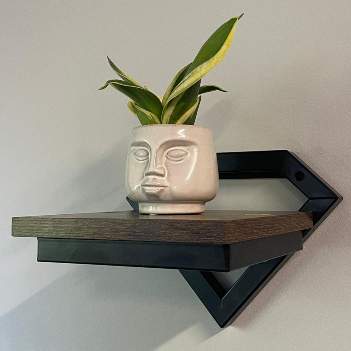 Підвісна настінна полиця для квітів RUHHY в стилі лофт, чорна металева рамка, МДФ полиця, фото 1