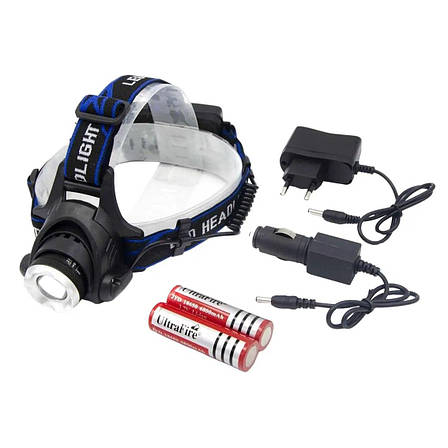 Ліхтар акумуляторний налобний PL-122 LED ліхтарик 4 режимів роботи зум, фото 2