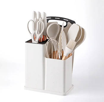 Набір силіконових кухонних речей 19 предметів Білий Kitchen Set Кухонний набір з дощечкою