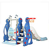 Дитячий пластиковий ігровий комплекс 2 в 1 гірка з кільцем + гойдалка Bambi WM19020 біло-блакитний для дому, фото 2