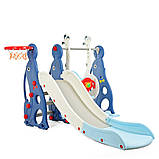 Дитячий пластиковий ігровий комплекс 2 в 1 гірка з кільцем + гойдалка Bambi WM19020 біло-блакитний для дому, фото 6